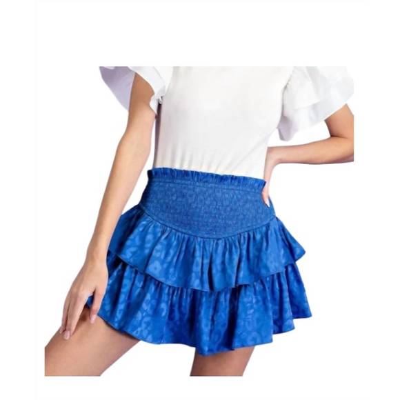 NEW EE:SOME smocked ruffle mini skort in royal blue - Picture 1 of 3